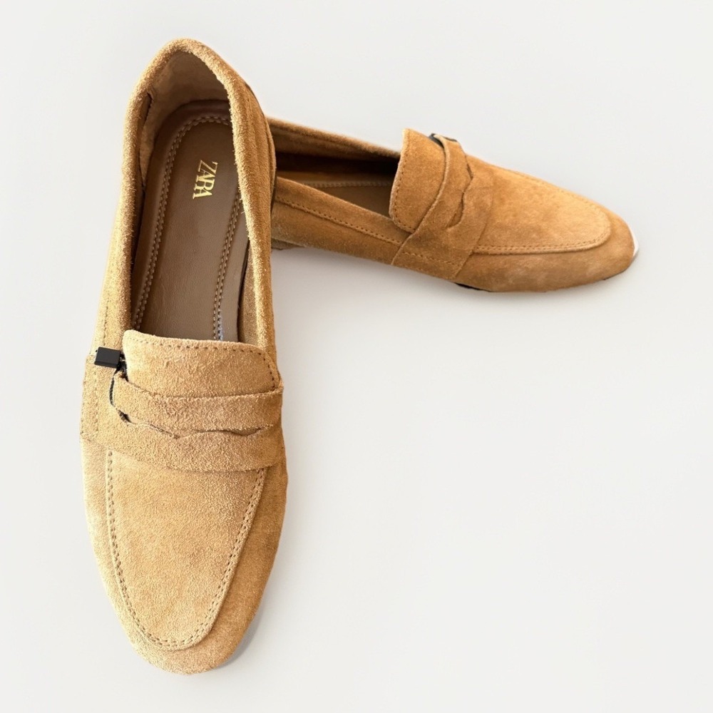 Zara Shoes Womens Size 5.5 Brown Suede Loafers Slip On Cushioned Flats
